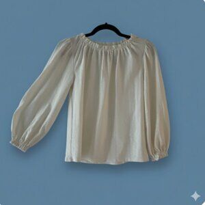 Ann Taylor Eyelet Ivory Smocked Neck Puffed Sleeve Blouse Size XS balloon sleeve